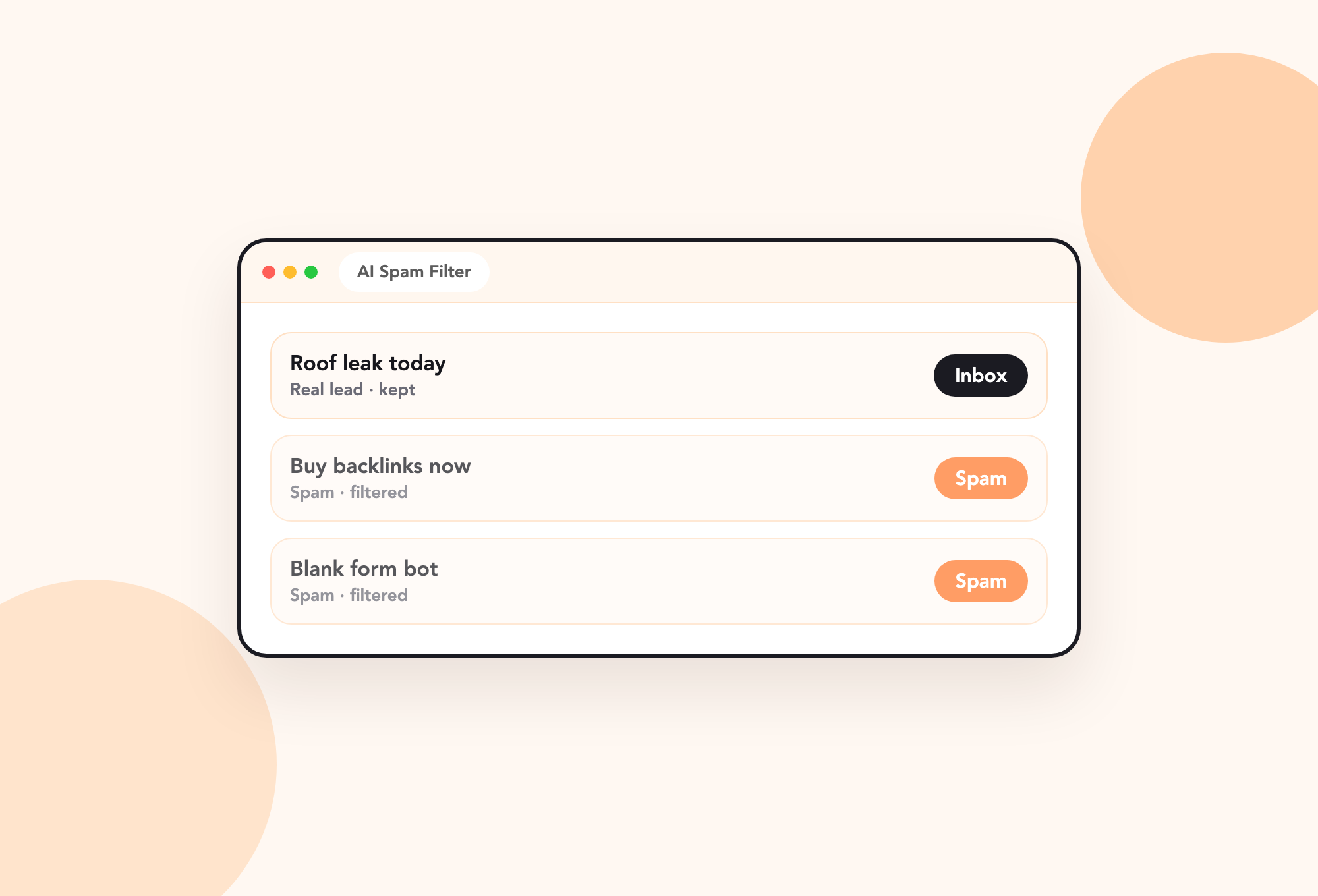 AI Spam Filter interface preview